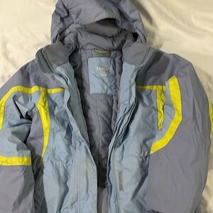 Girls winter jacket medium (10-12) 2tones of blue yellow/green highlight strip